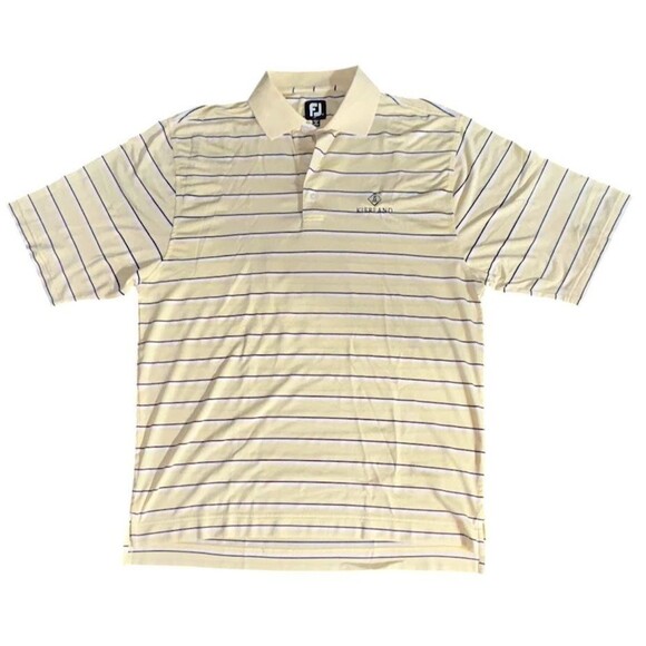Footjoy FJ Mens Golf Polo Shirt Size Medium Yellow Stripe Short Sleeve Stretch - Picture 1 of 13